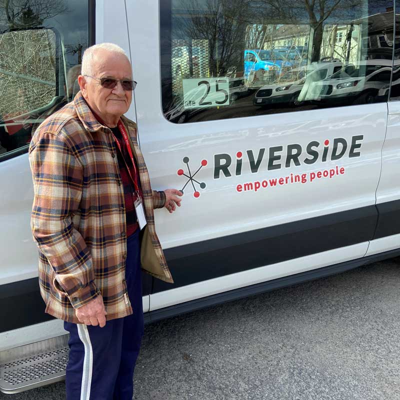 image of Fran Root with Riverside van